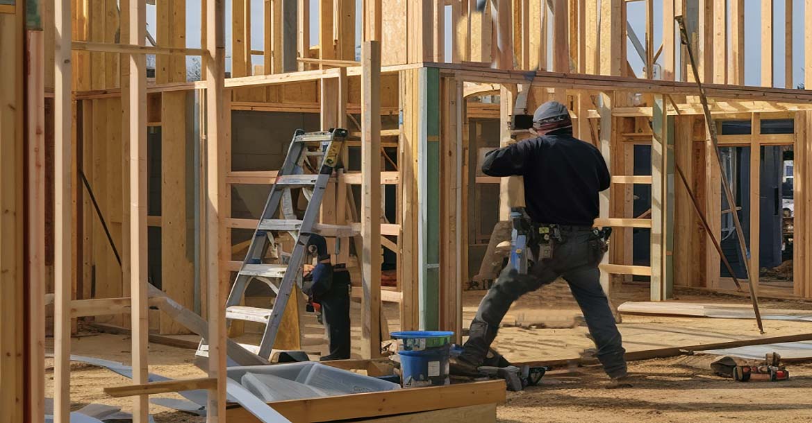 JOS Construction carpenter working on a timber frame