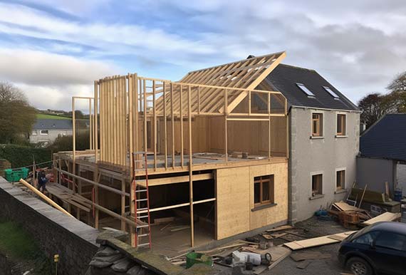 Over head view of a large house extension in progress in County Cork by the team at JOS Construction