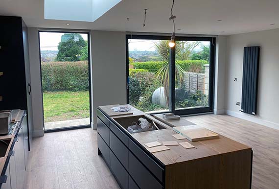 Interior view of a finished extension by JOS Construction